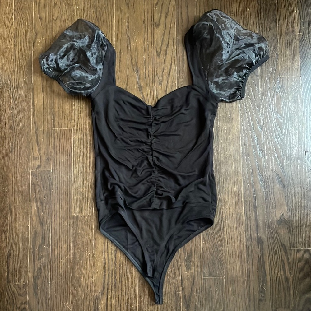 Zara black bodysuit with tulle sleeves
